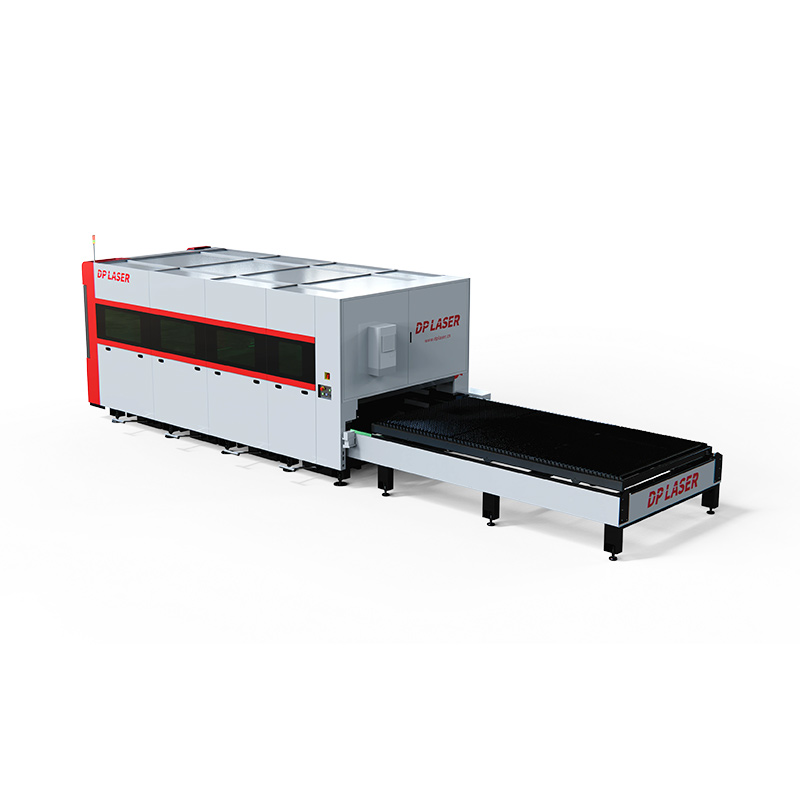 Industrial fiber laser cutting machine in operation